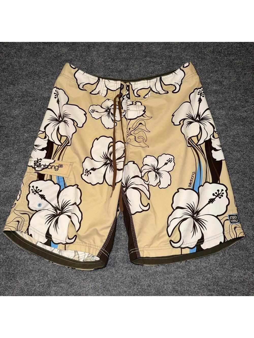Billabong Beige Floral Surf Board Shorts Mens LG VTG Y2K 90s Rare